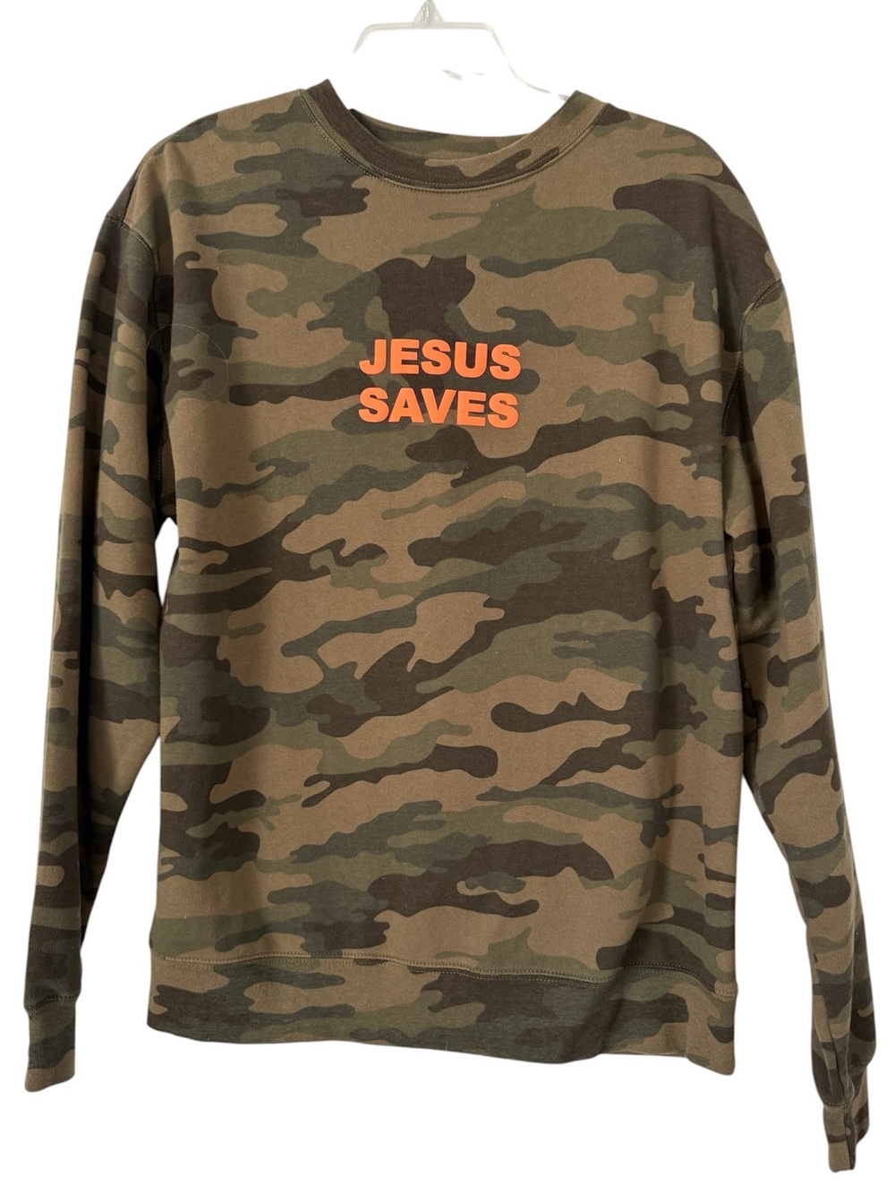 Camo "Jesus Saves" Graphic Crewneck Sweatshirt By His Grace Large